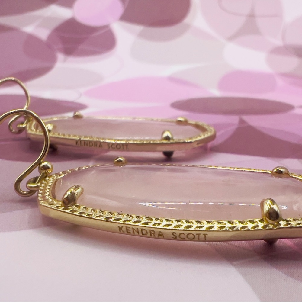 Kendra Scott Elle Gold Drop Earrings in Rose Quartz- Like New!!